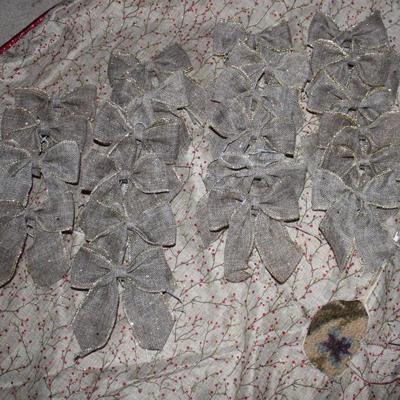 Tan With Red Holly Berry Branches 52 in Tree Skirt With Matching Bows - Picture 5 of 10